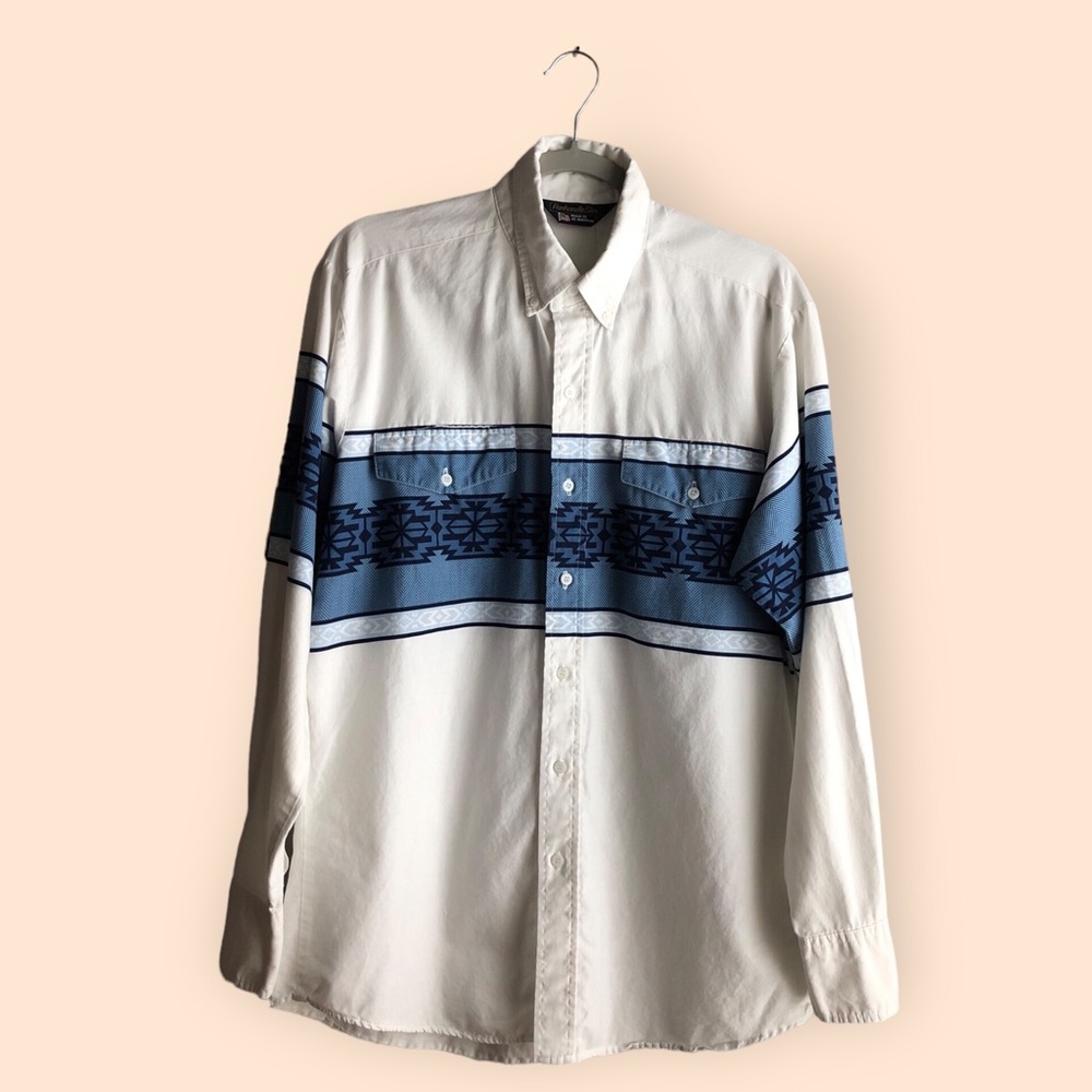 Vintage 70s Panhandle Slim Western Wear Casual Button Down Shirt Aztec MENS L